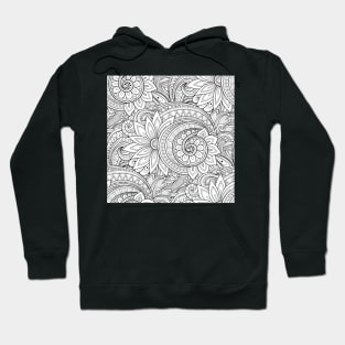 Non-colored Doodle Pattern with Abstract Floral Motifs Hoodie